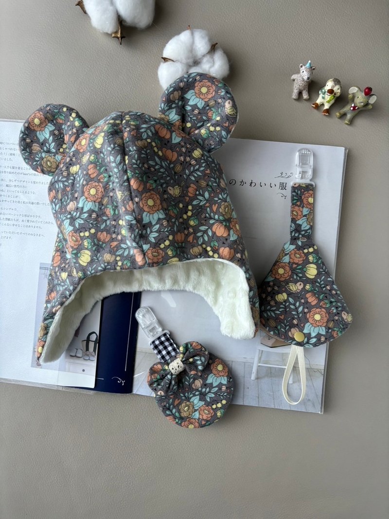 浅灰紫森林系微刷毛款  新生儿礼盒(赠礼盒) - 围嘴/口水巾 - 棉．麻 灰色