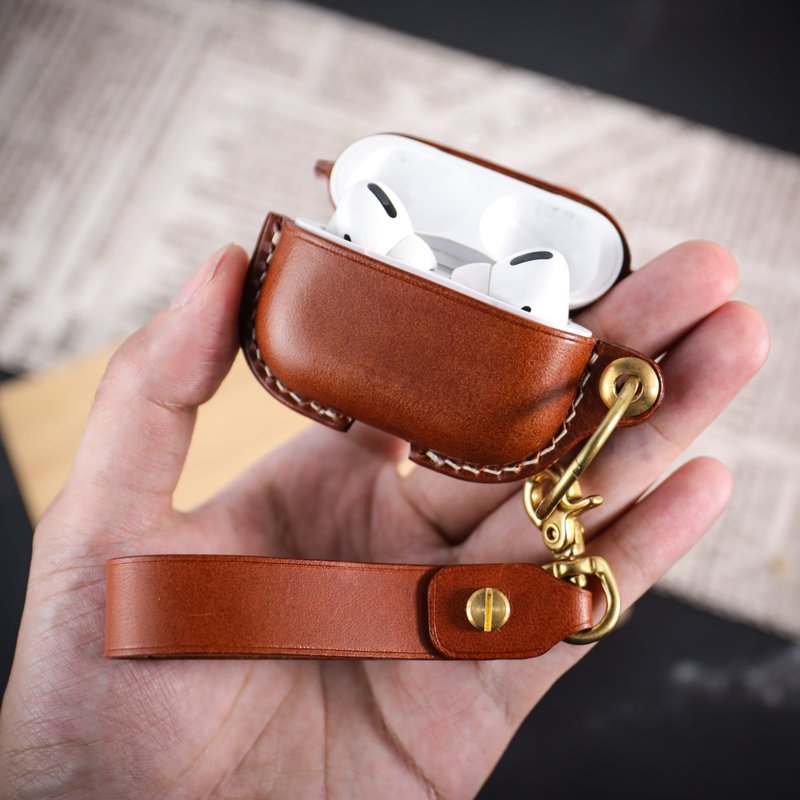 【AirPods1/2/3/Pro保护套/耳机套】挂钩版 含烫金 一人成团 台中 - 皮件 - 真皮 