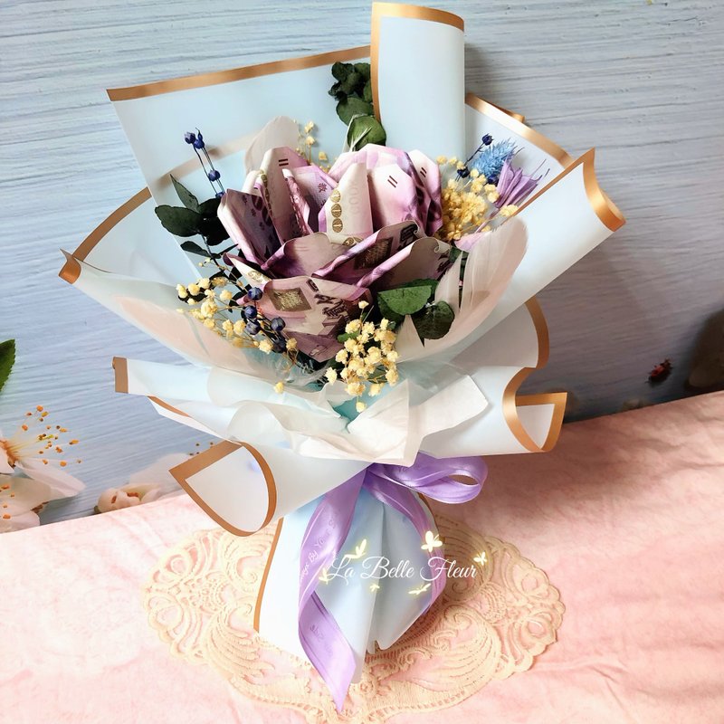 24hr出货 【钞票花束】【有钱花】生日礼物/毕业花束 - 干燥花/捧花 - 植物．花 紫色