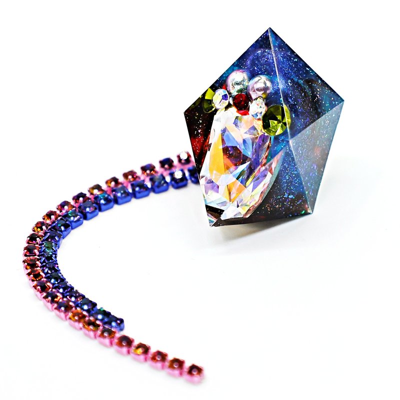 万花筒．双三角单边耳环（空蚀现象） - 耳环/耳夹 - 树脂 多色