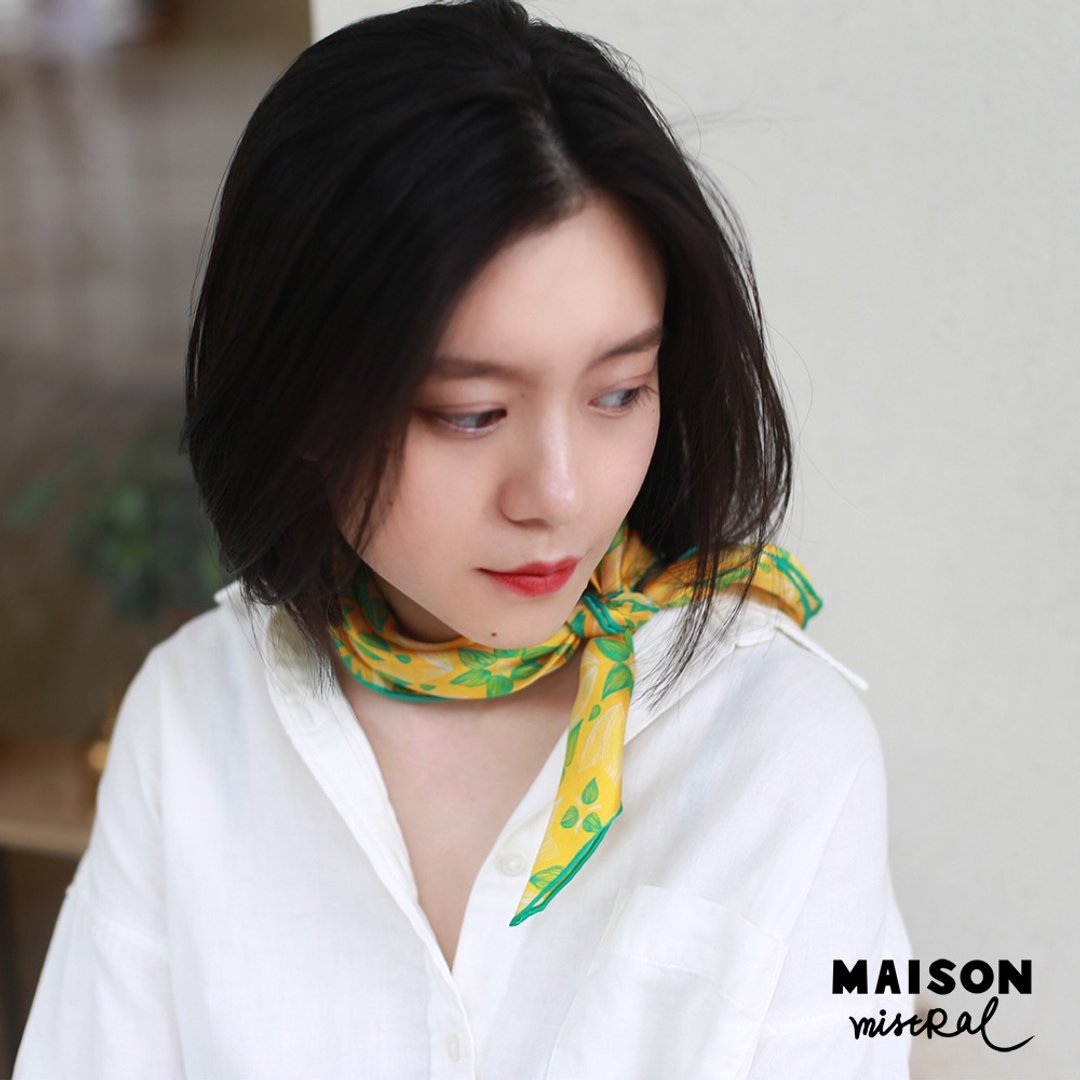 Maison Mistral 艺术家原创插画万花筒系列  柠檬黄丝巾真丝方巾 - 丝巾 - 丝．绢 黄色