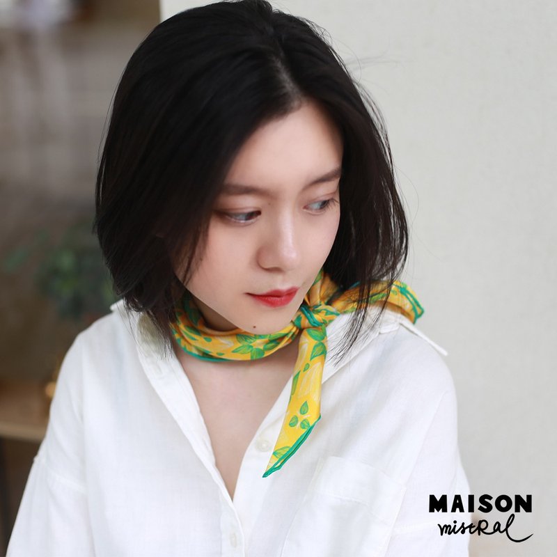 Maison Mistral 艺术家原创插画万花筒系列  柠檬黄丝巾真丝方巾 - 丝巾 - 丝．绢 黄色