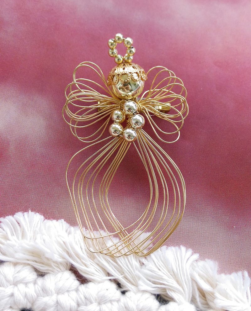 Vintage Jewelry 西洋古董饰品 天使 手工制品 挂饰 别针 - 徽章/别针 - 其他金属 金色