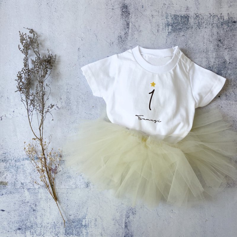 生日 T 恤 号码 数字 定制姓名 短袖 生日穿着 - 童装上衣 - 棉．麻 白色