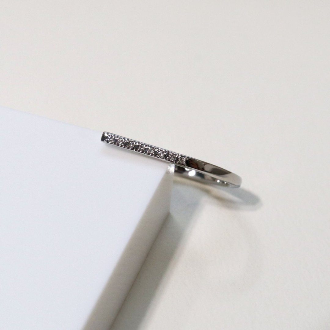 ridge stainless×diamond ring - 戒指 - 不锈钢 银色