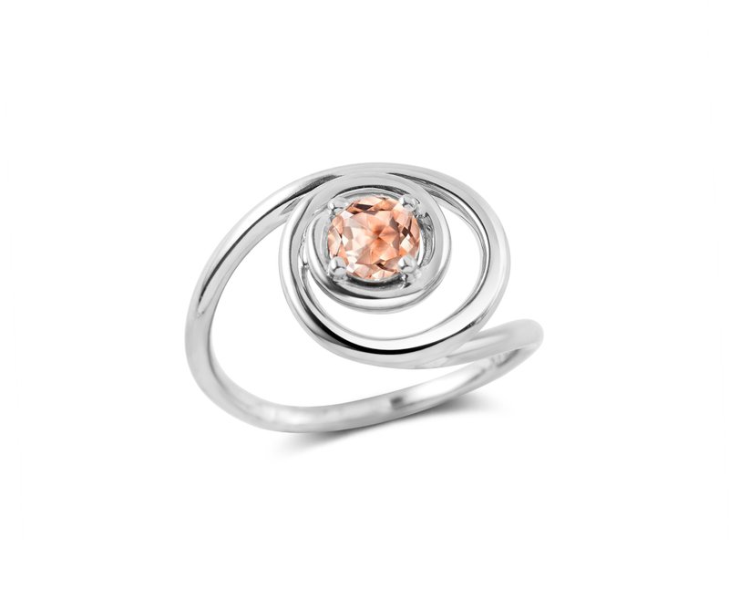 摩根石螺旋求婚戒指 14k白金独特结婚戒指 极简另类订婚指环 - 戒指 - 贵金属 粉红色