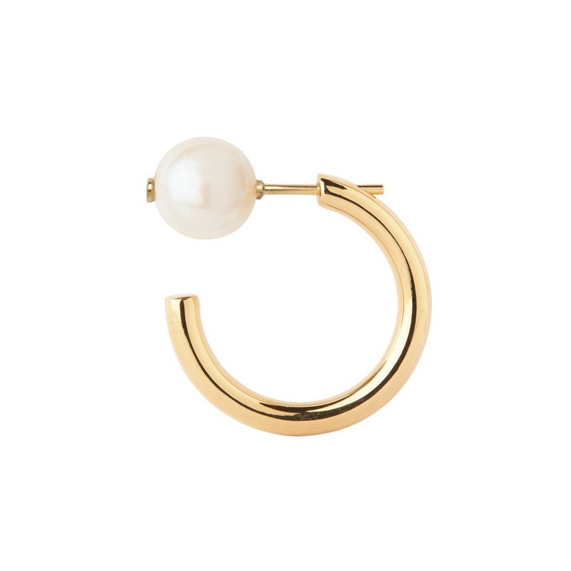 Elly 22珍珠单钻耳环 - 耳环/耳夹 - 纯银 金色