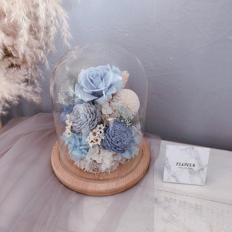 水蓝永生玫瑰玻璃花盅 - 植栽/盆栽 - 植物．花 