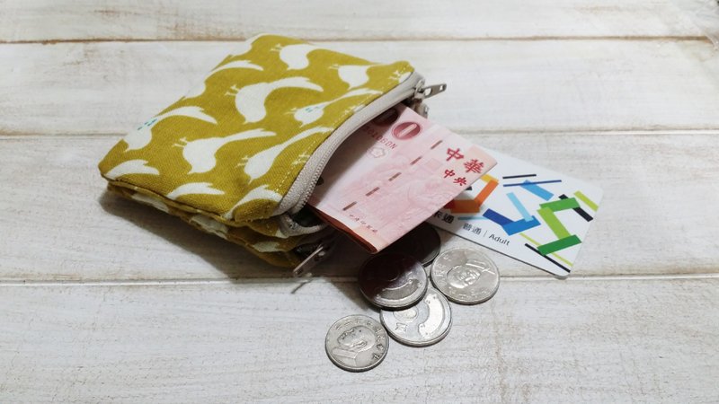 满版鸟儿双拉链零钱包/卡片包/收纳包 - 零钱包 - 棉．麻 黄色