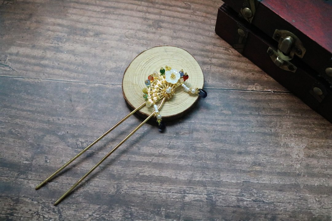金色扇子步摇发簪古装头饰发饰唯美 - 发饰 - 铝合金 金色