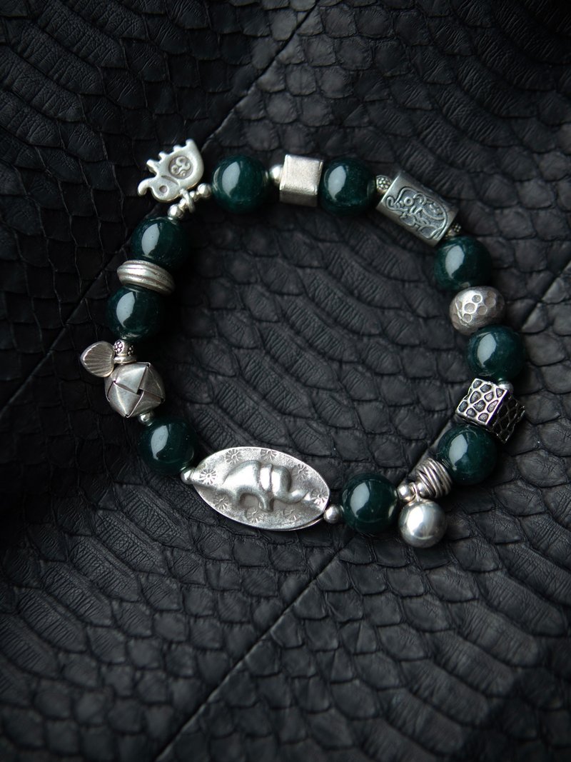 天然A货危地马拉翡翠+清迈手工银S925 - 手链/手环 - 纯银 