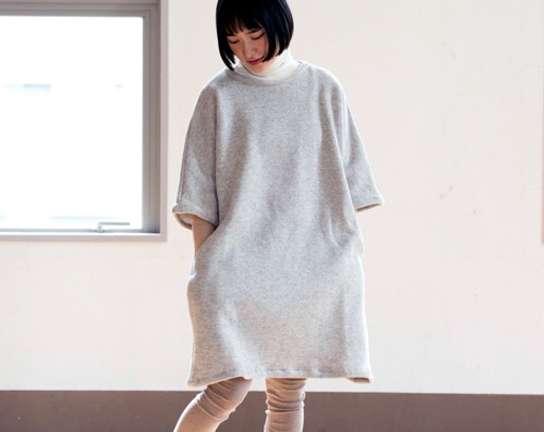 Yak 混纺内刷毛针织长版洋装 两侧口袋设计【Organic Cotton】 - 洋装/连衣裙 - 其他材质 灰色