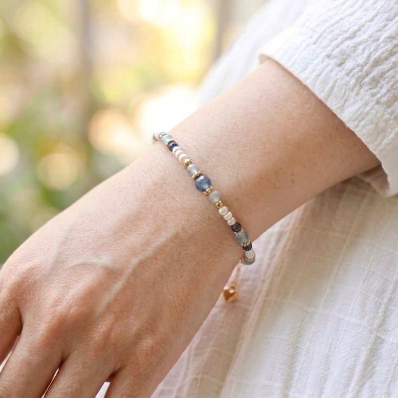 岁时有灵 诞生石系列【晴染】天然石 手链 | 海蓝宝 堇青石 珍珠 - 手链/手环 - 铜/黄铜 紫色