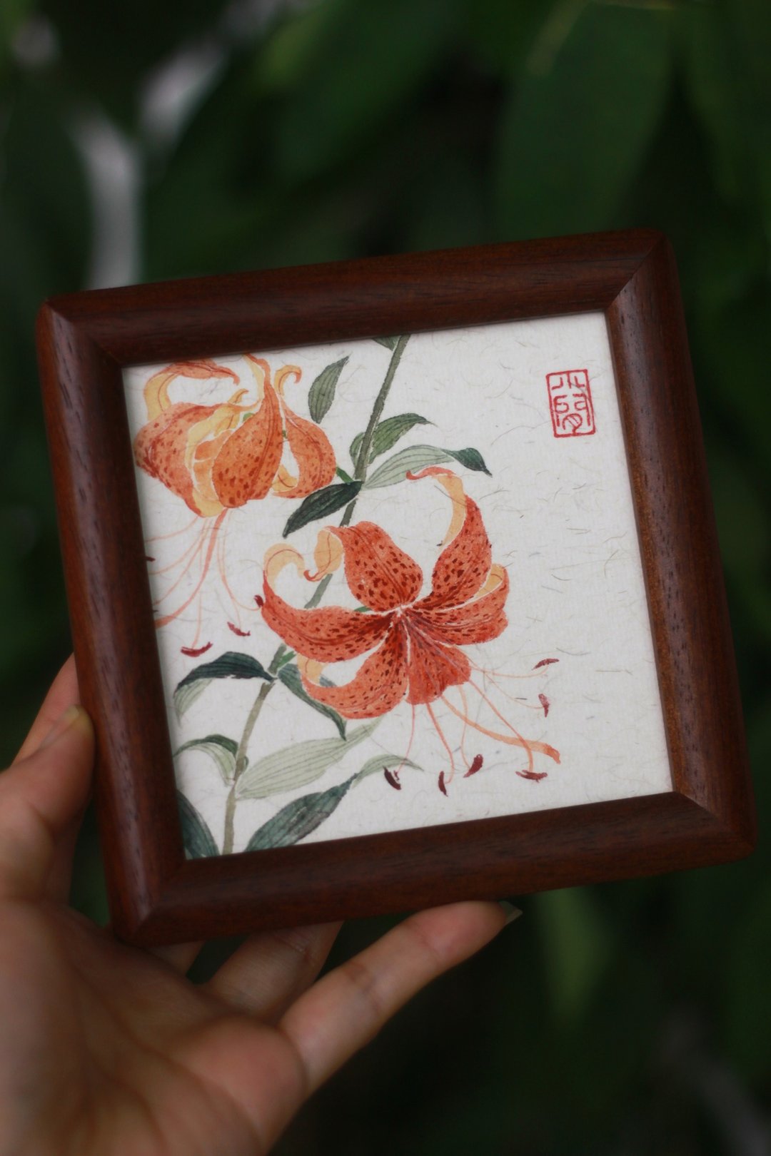 卷丹百合没骨作品集 | 国画原作孤品 | 4寸中式摆台 | 实木画框 - 画框/相框 - 纸 白色