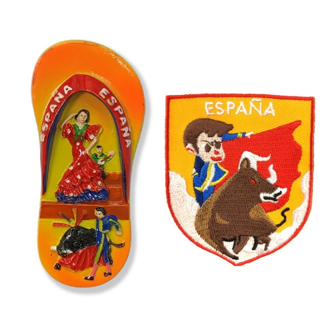 西班牙斗牛弗朗明歌拖鞋立体磁铁+西班牙 斗牛士 ESPANA熨斗刺绣 - 冰箱贴/磁贴 - 橡胶 多色