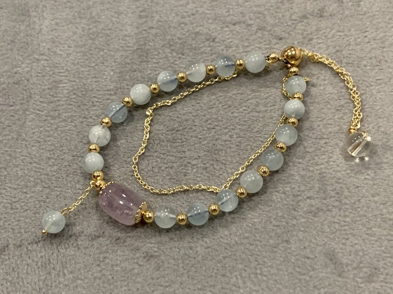 【莫名奇妙杂货店】天然薰衣草紫晶+海蓝宝 双层手链 - 手链/手环 - 水晶 紫色