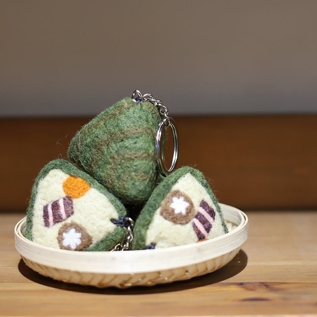 端午节限定 粽子 包粽 考试 羊毛毡钥匙圈 台湾造型纪念品 适用文 - 钥匙链/钥匙包 - 羊毛 绿色