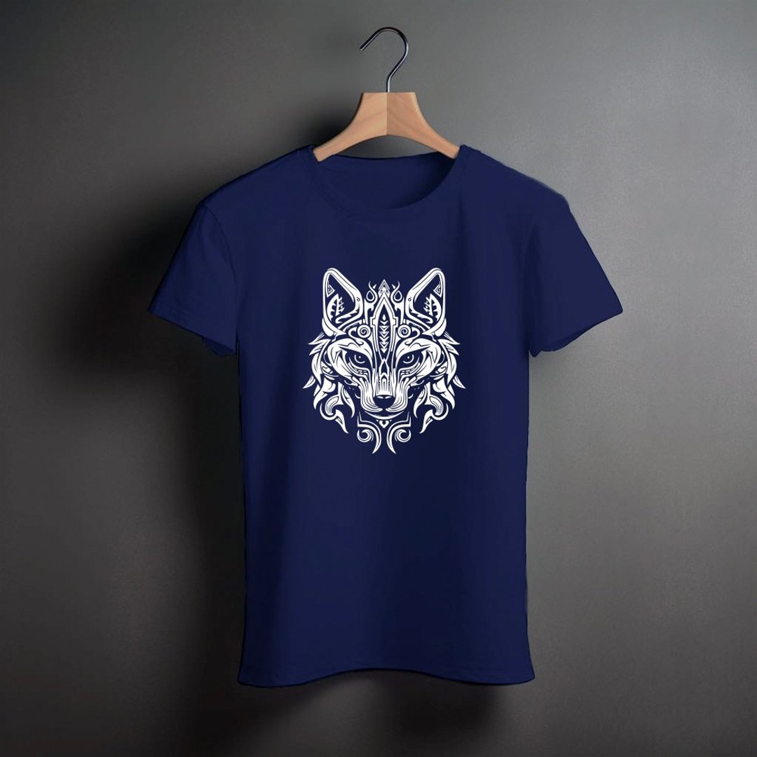 野魂图腾 T-Shirt 白狼 (苍蓝) - 男装上衣/T 恤 - 棉 黑色