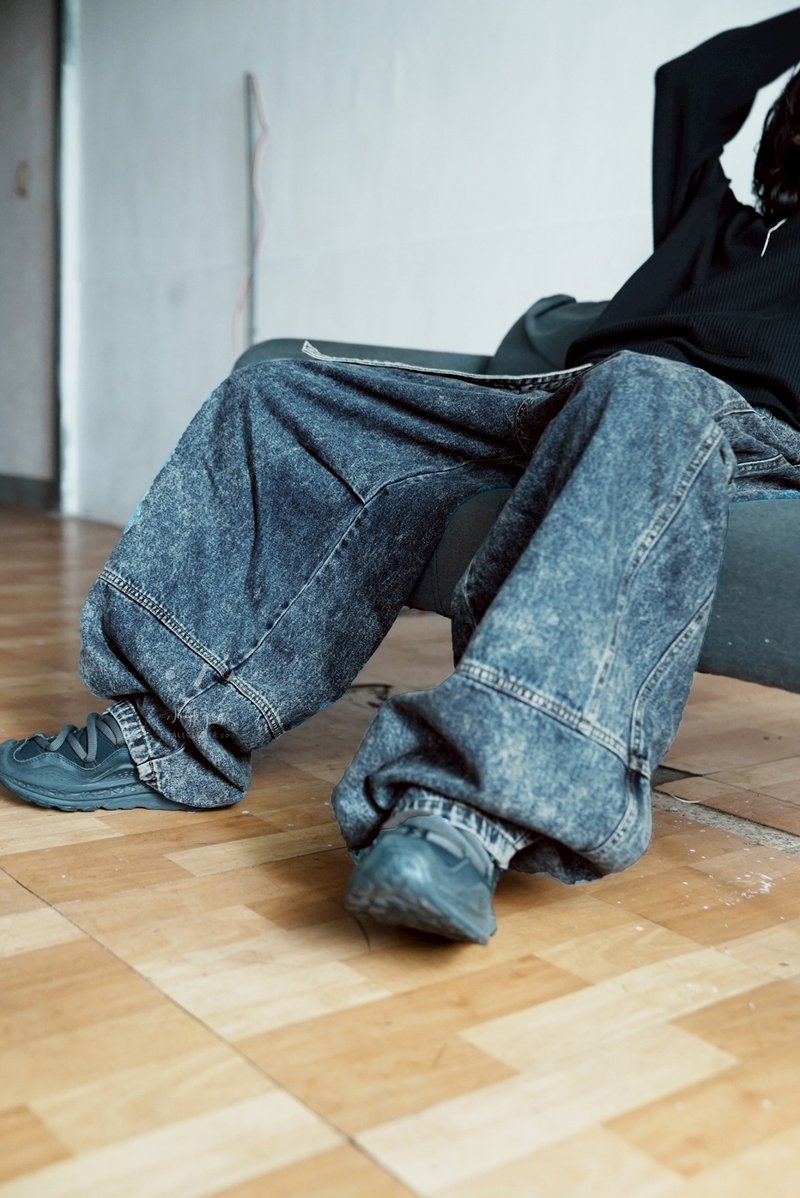 大河道极宽松落地牛仔裤 附绑绳 - 2色 - 蓝 - 女装长裤 - 棉．麻 蓝色