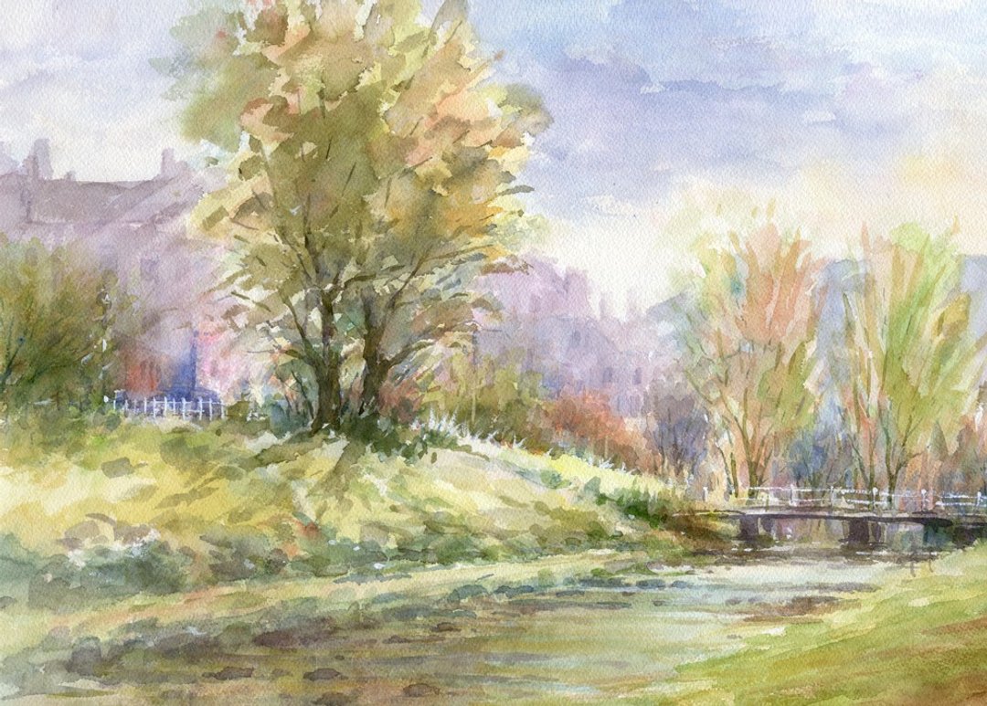 Watercolor painting Autumn sunshine - 海报/装饰画/版画 - 纸 绿色