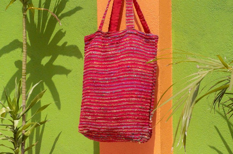 纱丽布条纹轻便包 纱丽线背包 肩背包 -艺术感 星空感红色系条纹 - 侧背包/斜挎包 - 棉．麻 多色
