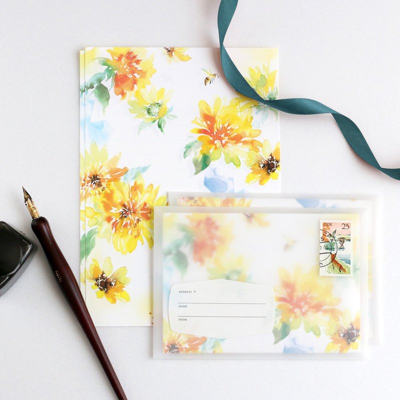 sunflower letter set - 信封/信纸 - 纸 黄色