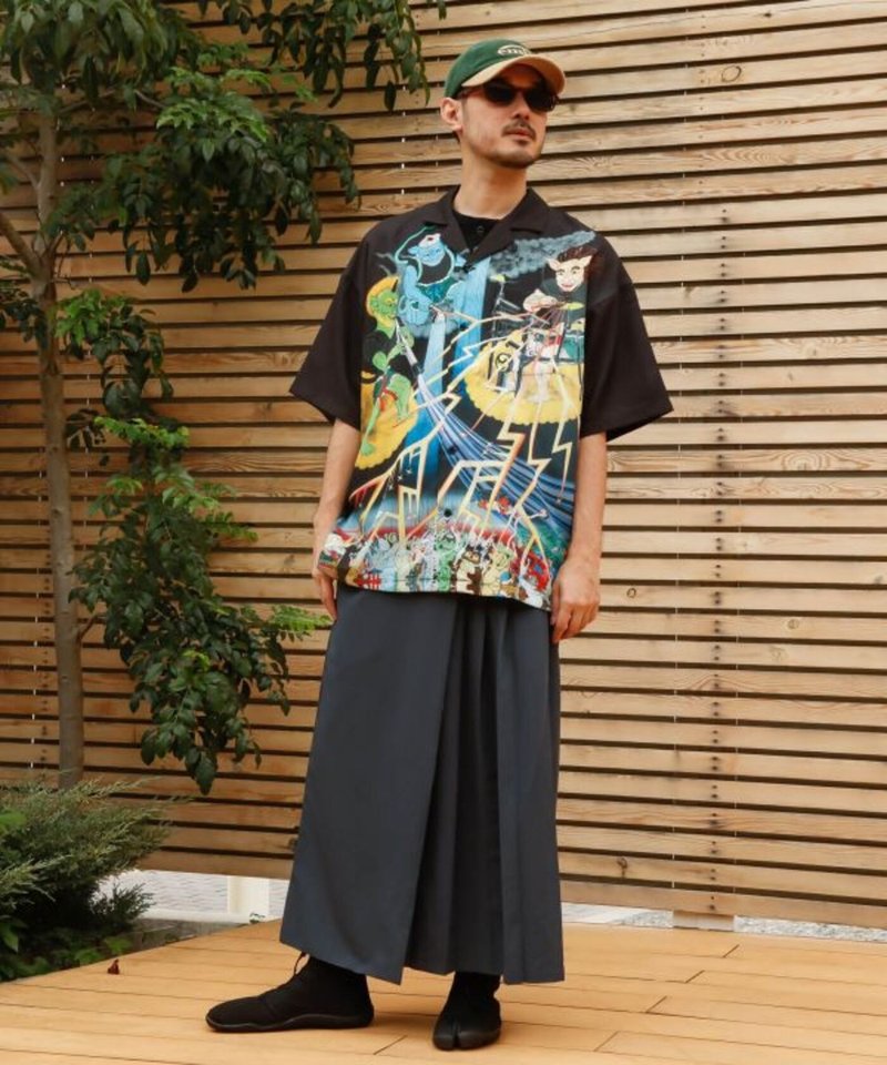 【热门预购】和风花纹片面拼接中性宽裤 (3色) 7CC-5116 - 中性裤装 - 其他材质 