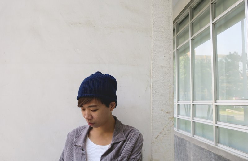 阿母の手作帽-小卷毛帽-经典深蓝/新年/礼物/圣诞节 - 帽子 - 羊毛 蓝色