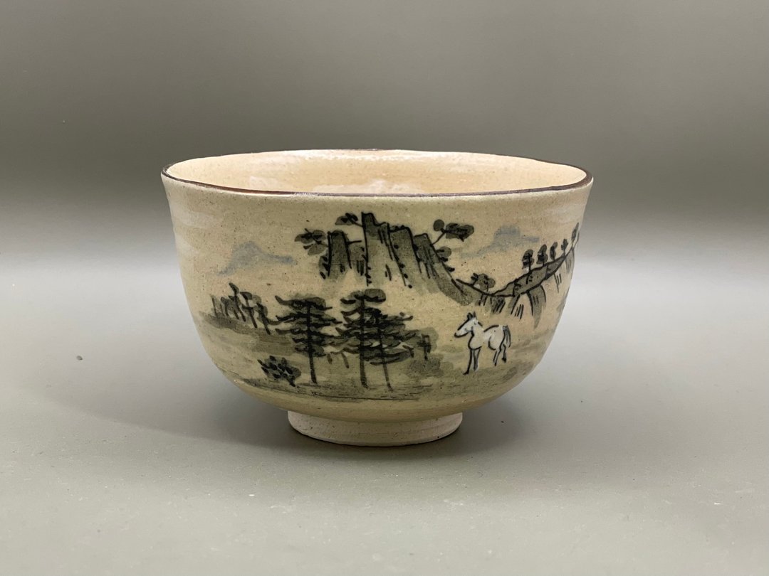 抹茶碗 - 骏马图 - 碗 - 陶 白色