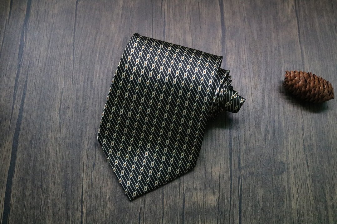黑色小菱格领带真丝商务百搭款式 - 领带/领带夹 - 丝．绢 黑色