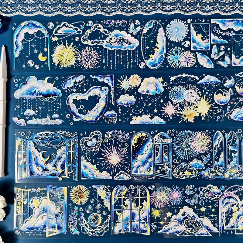 果冻星游记 梦游果冻星 OKMT新七天流麻咕卡贴纸PET手帐胶带 - 纸胶带 - 塑料 蓝色