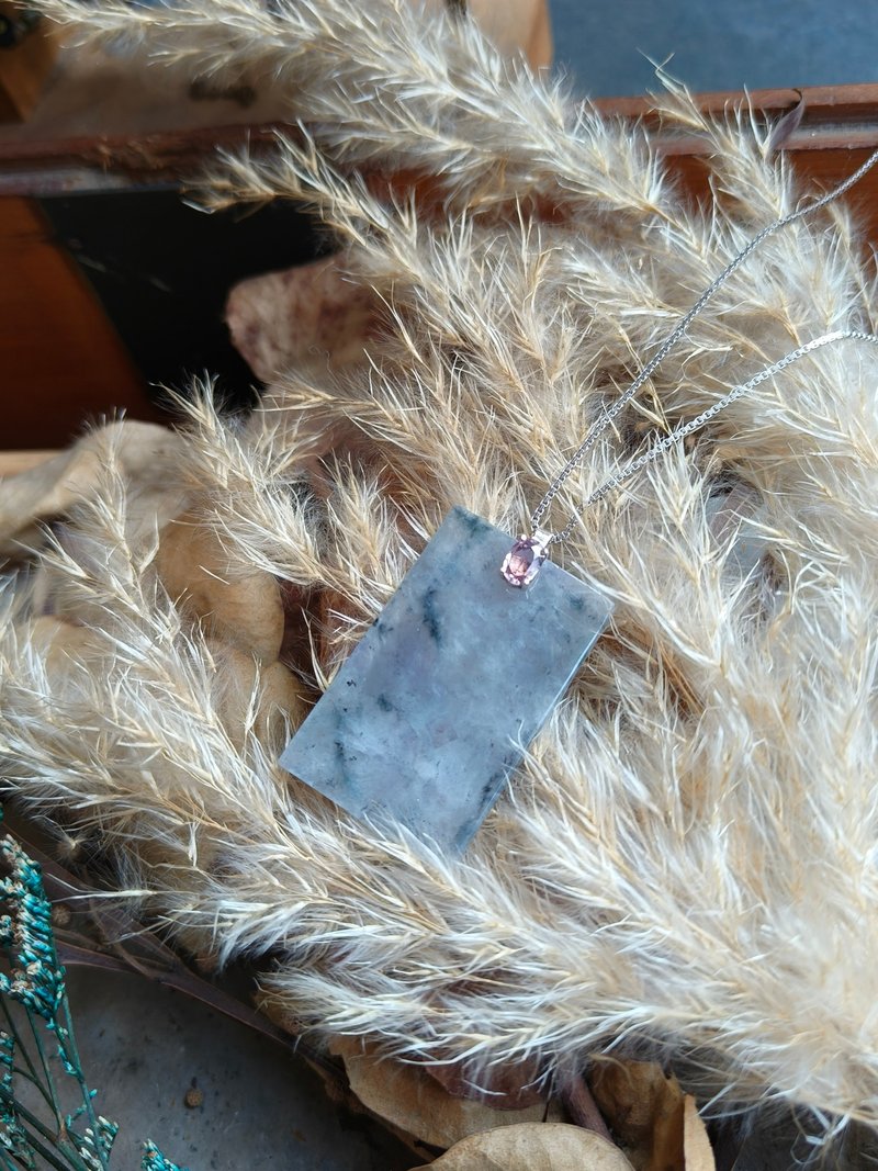 天然缅甸稀有特色冰种翡翠镶粉红色蓝宝石坠子249510 - 项链 - 宝石 透明