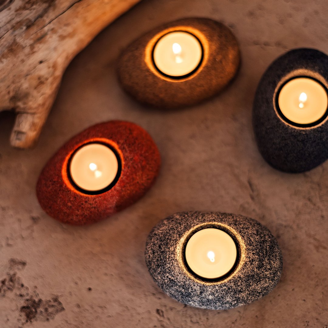Stone Imitation Ceramic Tealight Holder, Handmade Candle Holder Nautical Decor - 蜡烛/烛台 - 陶 