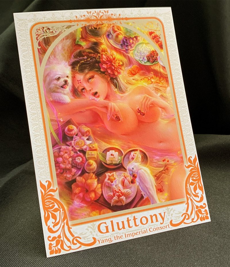 【限量明信片】七宗罪-暴食贵妃杨玉环 - 卡片/明信片 - 纸 橘色