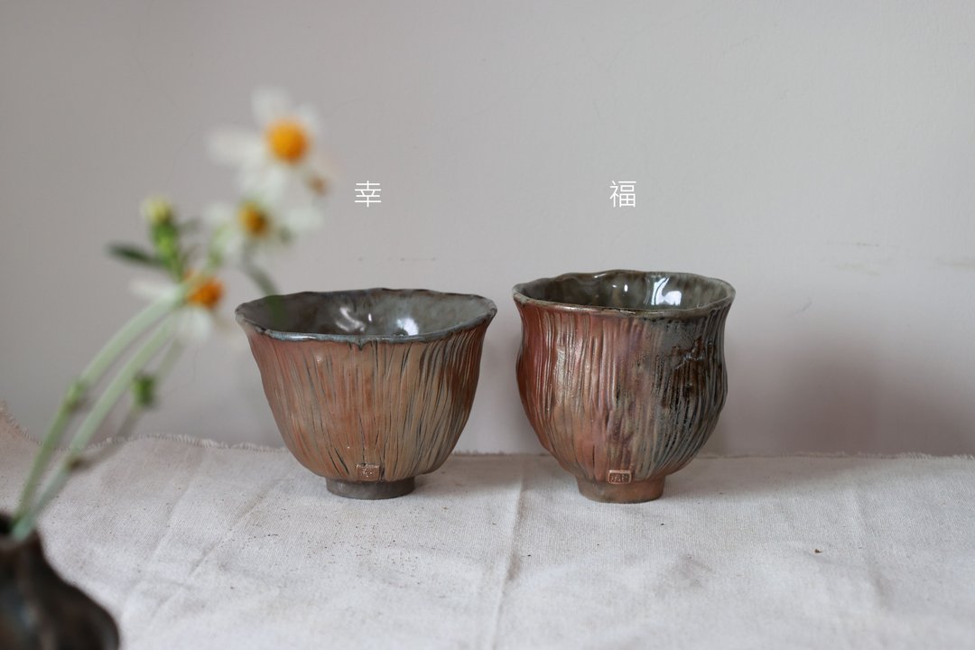 柴烧手捏小茶碗/青瓷握杯/品茗杯/180ml/泷间拾光 - 茶具/茶杯 - 陶 
