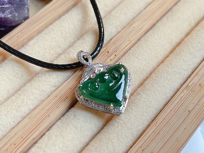 18K纯金钻石天然瓜料A货翡翠 冰蓝水 如意坠子 送礼 - 吊饰 - 玉石 蓝色