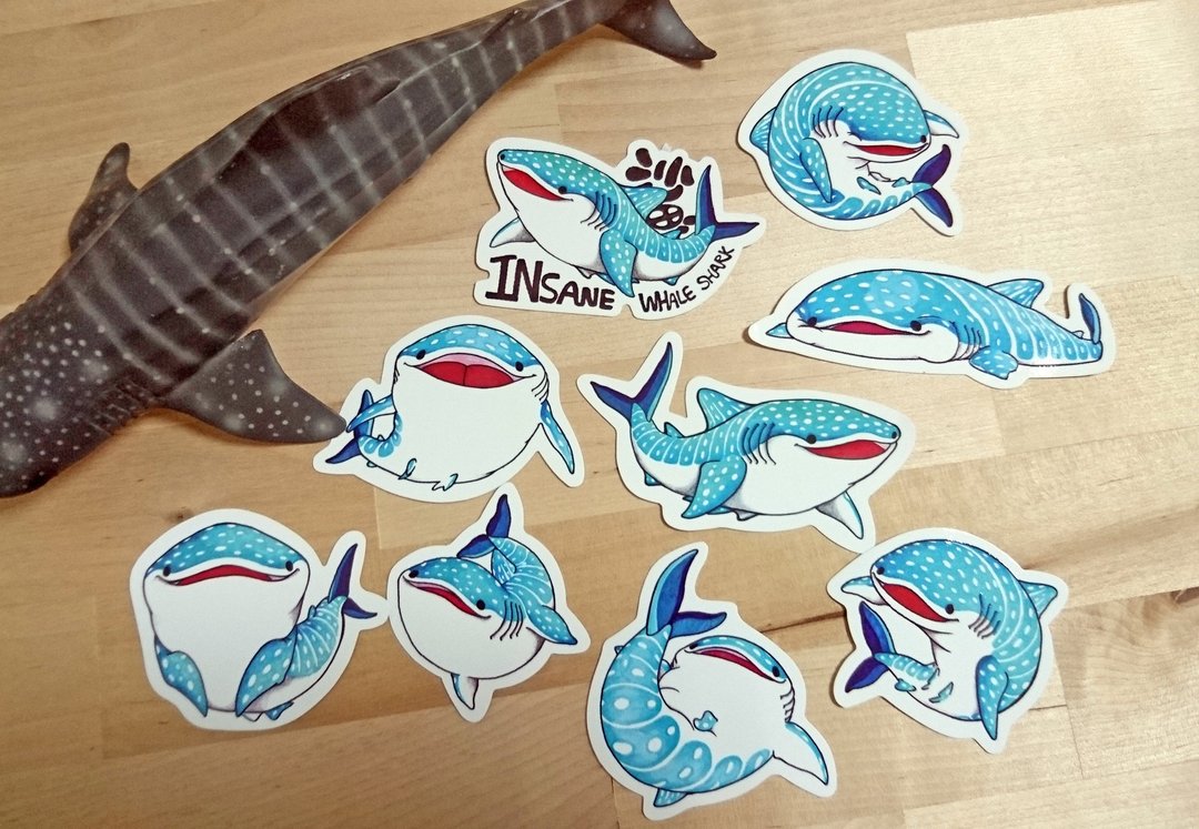 豆腐鲨(鲸鲨)点点 spot whale shark 贴纸组 9入(贴纸/鲸鲨/鲨鱼) - 贴纸 - 防水材质 