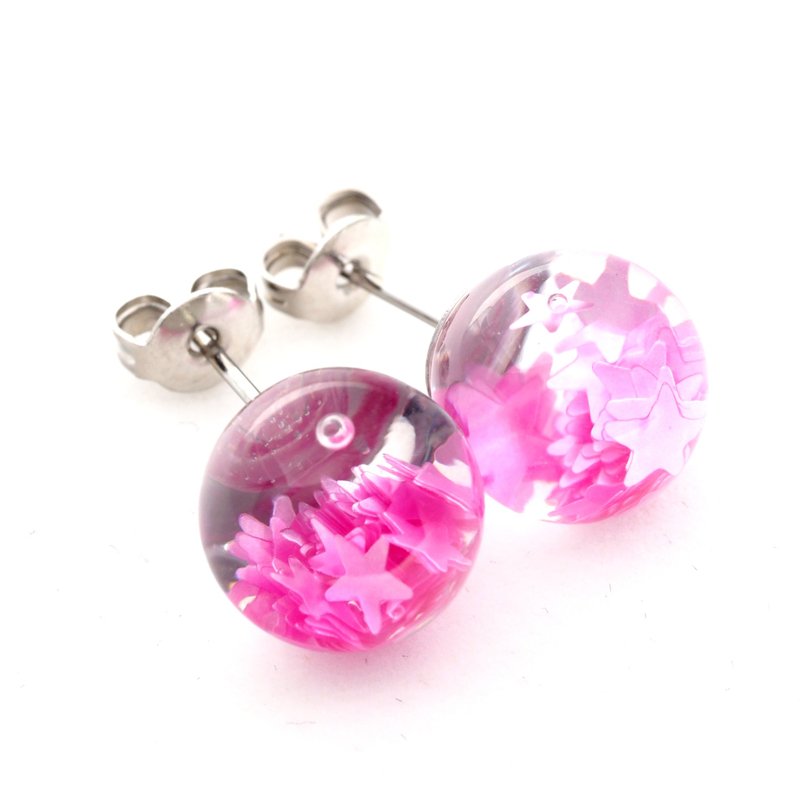 爱家作-OMYWAY水中飘浮反转再反转玻璃球耳环耳勾耳夹 1cm - 耳环/耳夹 - 玻璃 