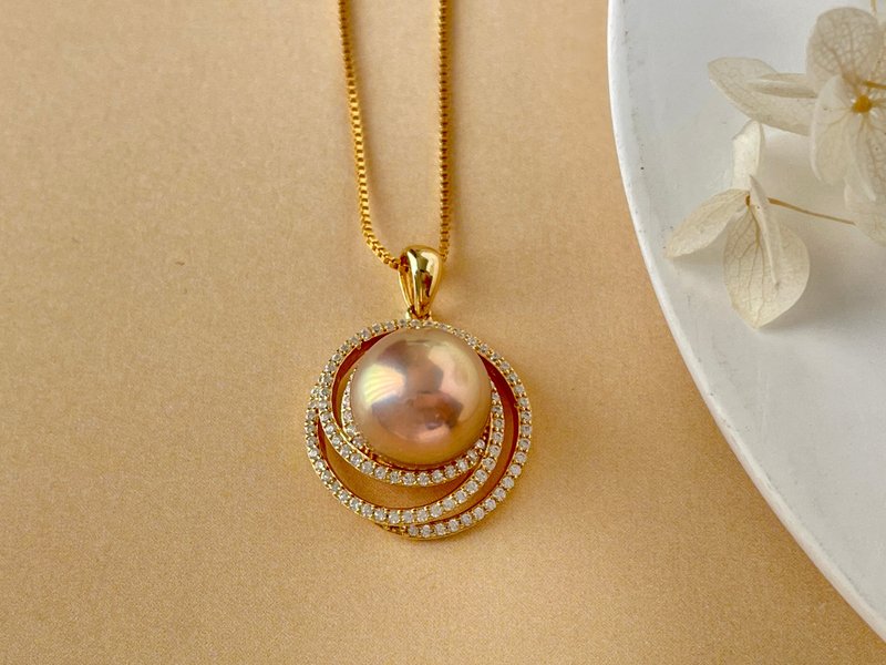 天然海水珍珠 南洋金珠 奇异金属色 吊坠  赠项链 - 项链 - 珍珠 金色