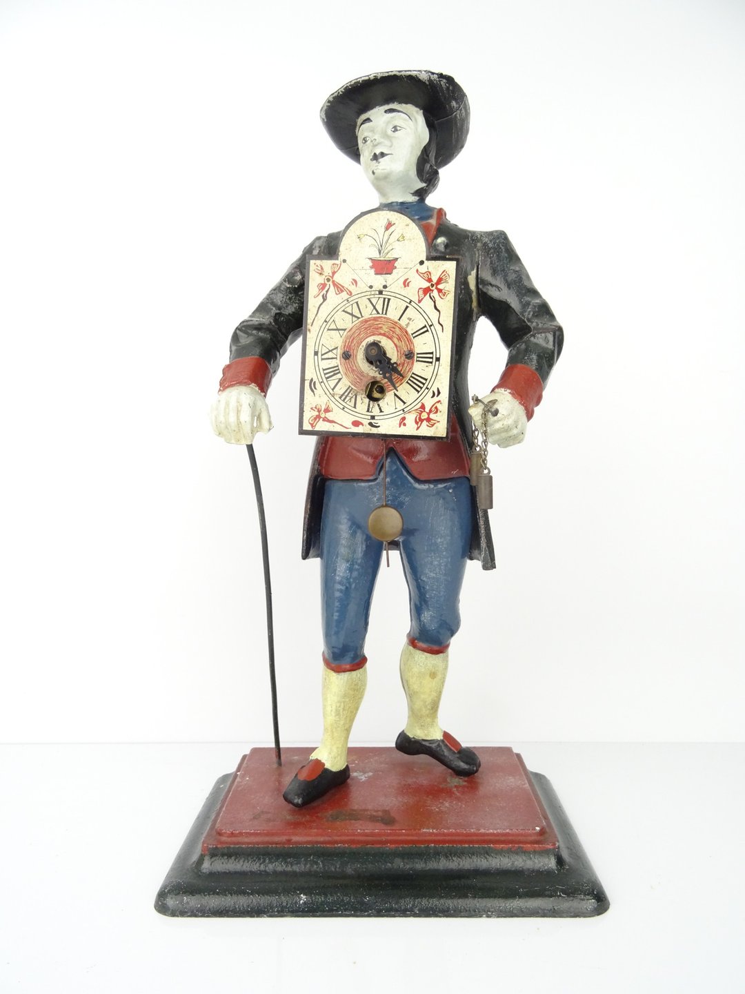 Dutch Vintage Antique Figure Clock Seller Man of Time Rare - 时钟/闹钟 - 木头 多色