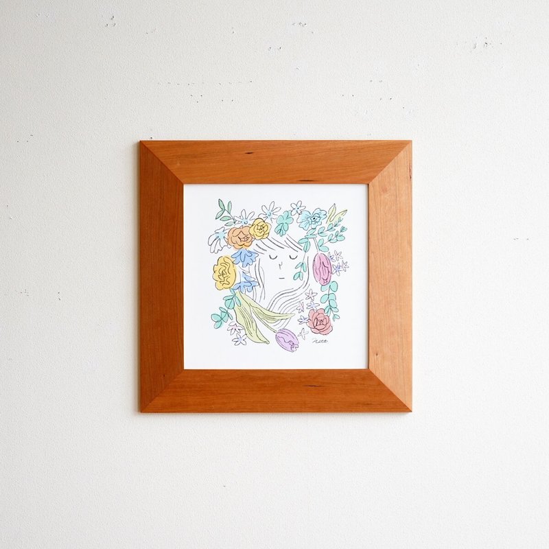 HATCH × DENTO | 插画 Flower 30*30 含画框 - 画框/相框 - 木头 