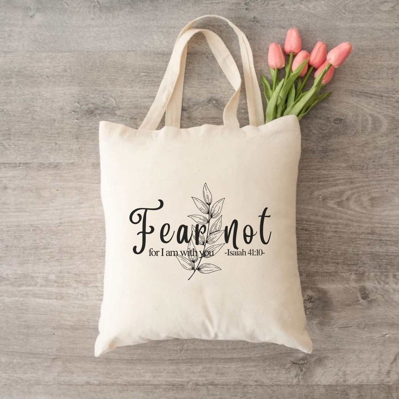 不要害怕 以赛亚书41:10 圣经经文 帆布袋 - 手提包/手提袋 - 棉．麻 白色