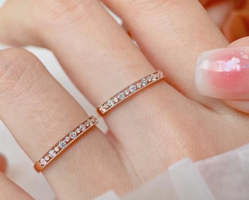 14K | 珠篓空花边钻石线戒 - 戒指 - 钻石 