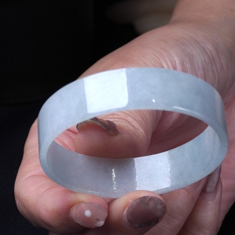 冰种翡翠角镯手镯 | 17围 | 天然缅甸玉翡翠A货 | 送礼 - 手链/手环 - 玉石 白色