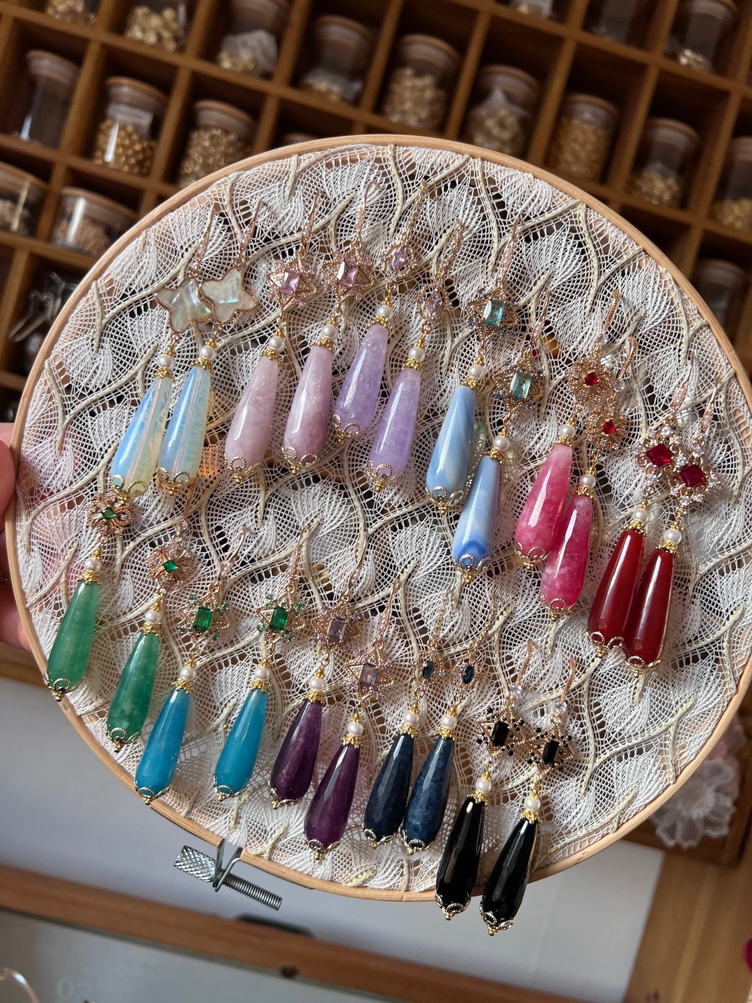 独家货品  晶石/玛瑙耳环 耳环 礼物 手作耳环 - 耳环/耳夹 - 玉石 多色