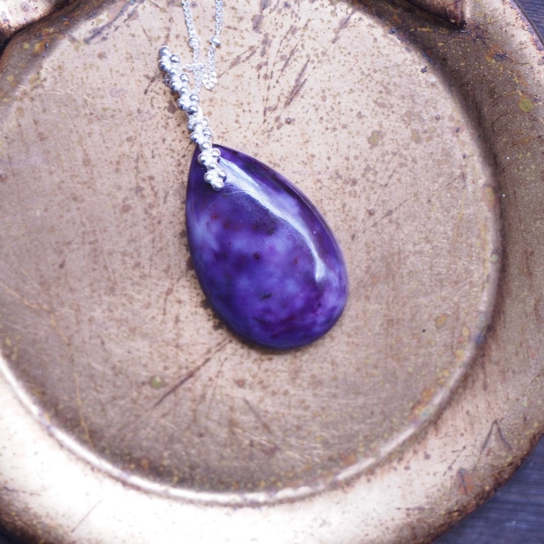 天然舒俱来石 苏记石 舒俱莱 手工纯银项链 Sugilite Handmade - 项链 - 半宝石 紫色