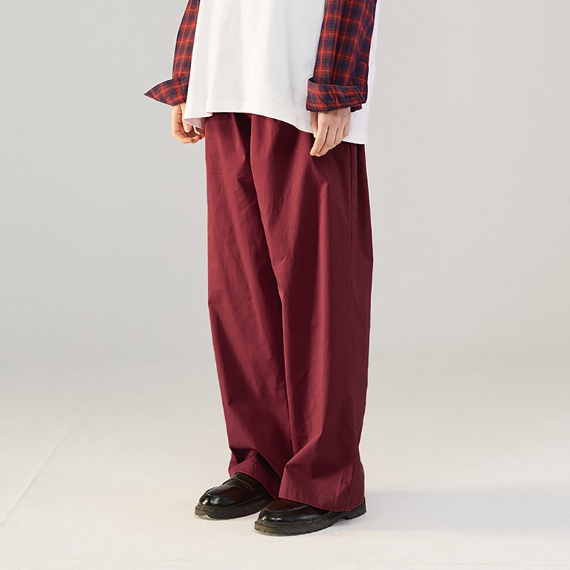 MOKACME VIBE 21SS 新品纯色LOGO标识细斜纹oversize工装阔腿西裤 - 男士长裤 - 棉．麻 红色