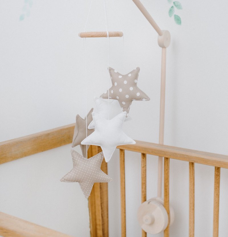 Beige neutral star nursery mobile - mobile hanging for baby - unisex nursery - 婴儿床上用品 - 棉．麻 咖啡色