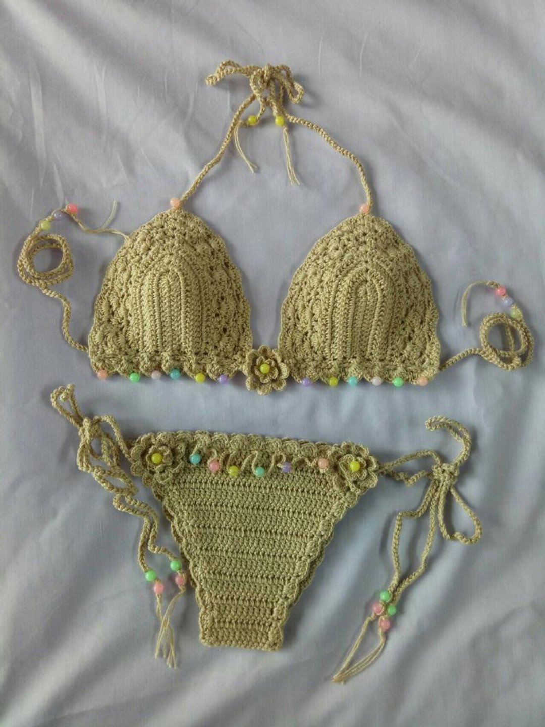 Crochet Bikini Cute for Lady Set Swimsuit Swimwear Sexy Bikini Women Summer gift - 女装上衣 - 其他材质 金色