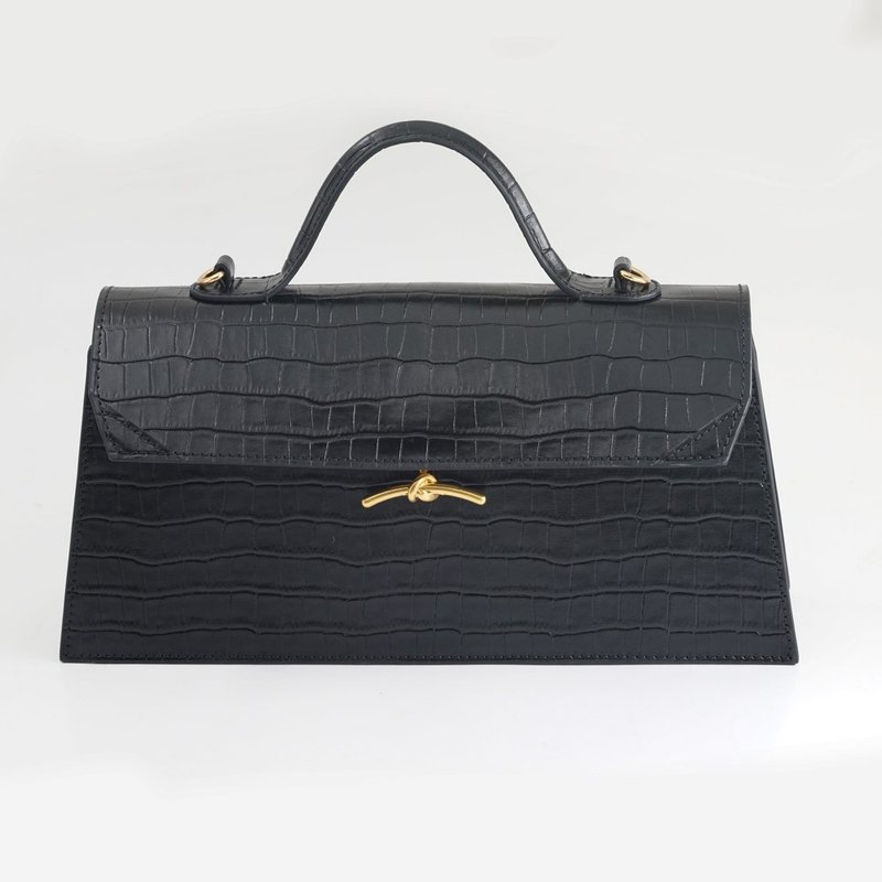 【LeeLoo Bag】 鳄鱼压纹黑牛皮 - 侧背包/斜挎包 - 真皮 黑色